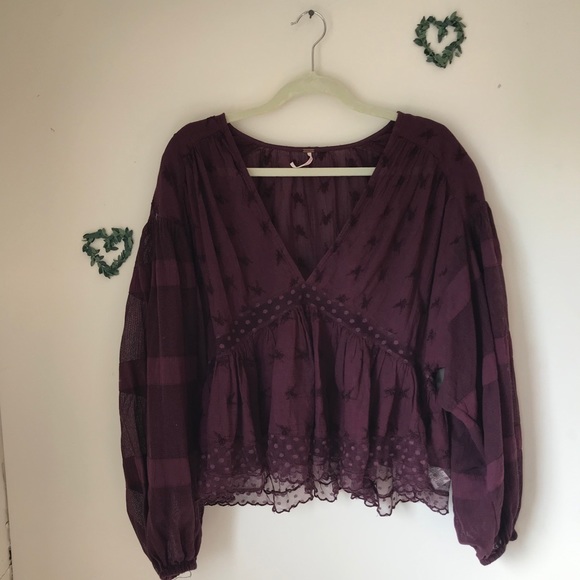 Free People Tops - Free people burgundy long sleeve top